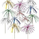 Syhood 150 Pcs Cocktail Picks Firework Foil Frill Firework Cupcake Picks 7.87 Inch Cupcake Topper Toothpicks Food Fireworks Sticks Cocktail Sticks for Halloween Christmas Cake Party Decoration