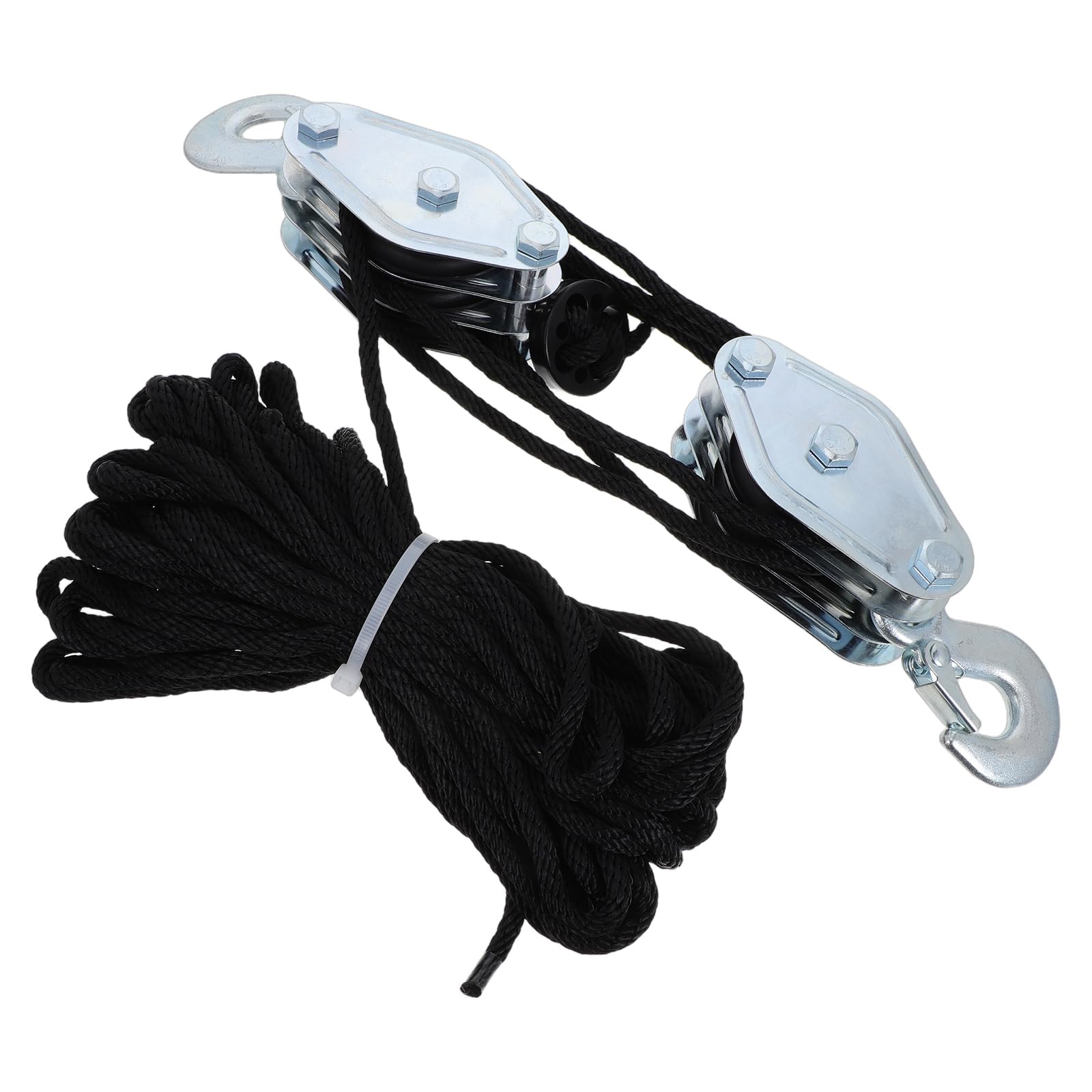 SHINEOFI Sistema de Poleas de Cuerda para Elevación Pesada con 3 Ruedas, Cuerda Negra de 15 M, Cojinete Metálico de Alta Resistencia, Polipasto Portátil para Caza, Almacén y Construcción
