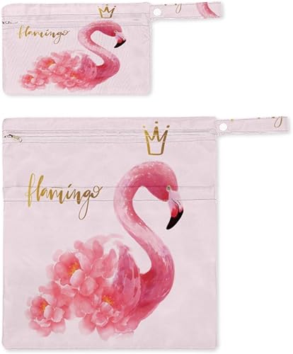 Flamingo Flora Wet Dry Bags, 2pcs Reusable Waterproof Wet Bag for Diaper Breast Pump Parts Swimsuit Towels Travel Gym Clothes Beach