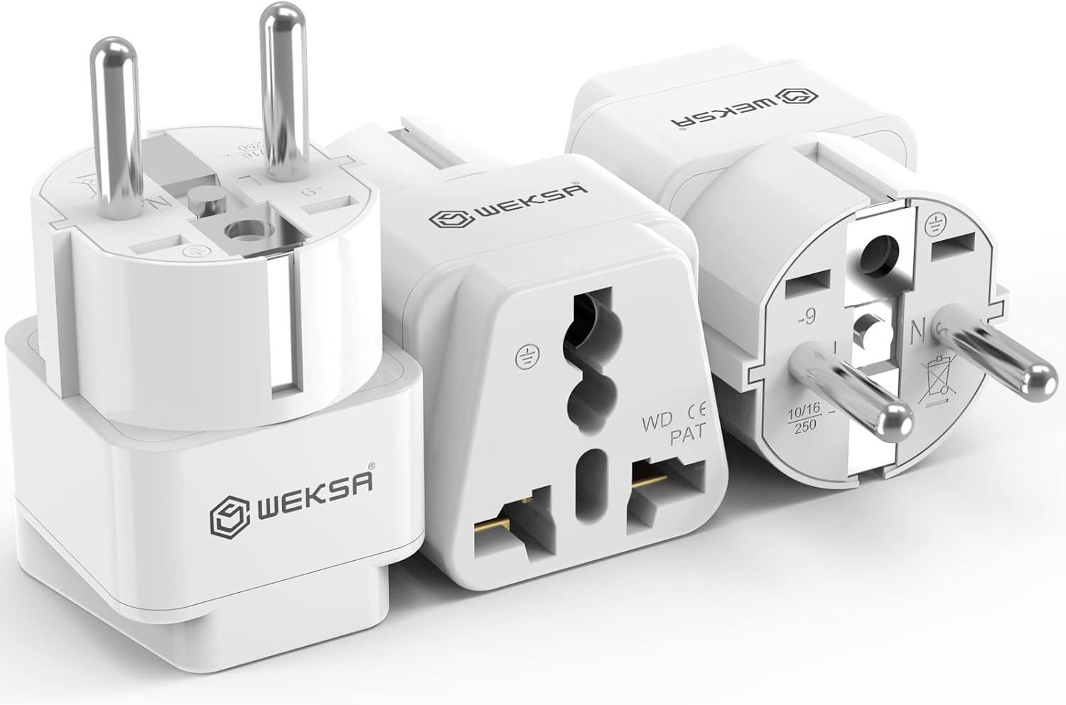 WEKSA Premium EU Travel Adapter with Universal Input, Australia, UK