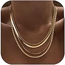 Tewiky Layered Necklaces for Women Non Tarnish- Chunky 14k Gold Plated Herringbone/Snake/Rope/Box/Cuban Link Chain for Women Waterproof Layering Stack Choker Necklace Trendy Dainty Tarnish Free Jewelry Set
