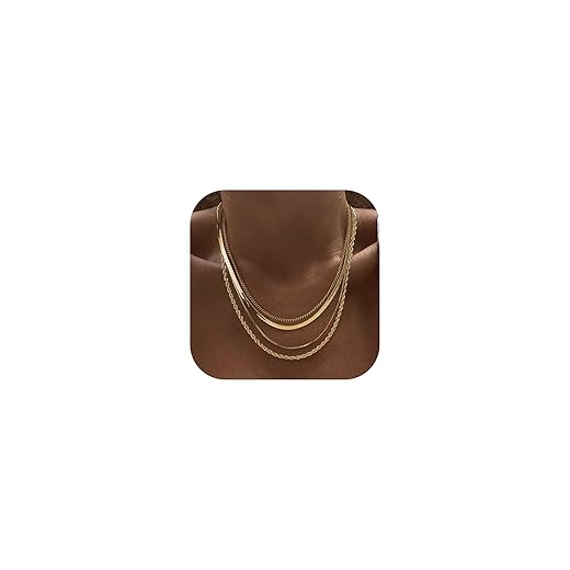Tewiky Layered Necklaces for Women Non Tarnish- Chunky 14k Gold Plated Herringbone/Snake/Rope/Box/Cuban Link Chain for Women Waterproof Layering Stack Choker Necklace Trendy Dainty Tarnish Free Jewelry Set