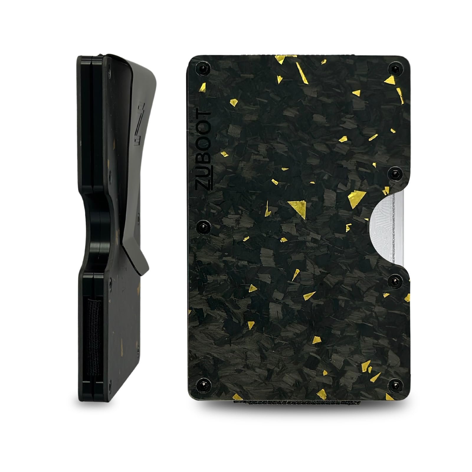 Forged Gold Carbon Fiber RFID Wallet for Men – Slim Minimalist Front Pocket Card Holder with Cash Clip – Lightweight, Durable Wallet for Everyday Carry (Forged Gold, Cash Clip, Holds 16 Cards)