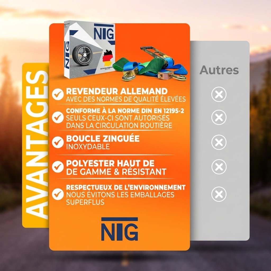 NTG 4 Pieces Set de Sangles de Transport de Voiture 2500mm de Long jusqu'a 5000kg avec Tuyau d'accrochage et Crochet de treuil | sécurité de Roue | Sangle | Voiture | Sangles de Pneu