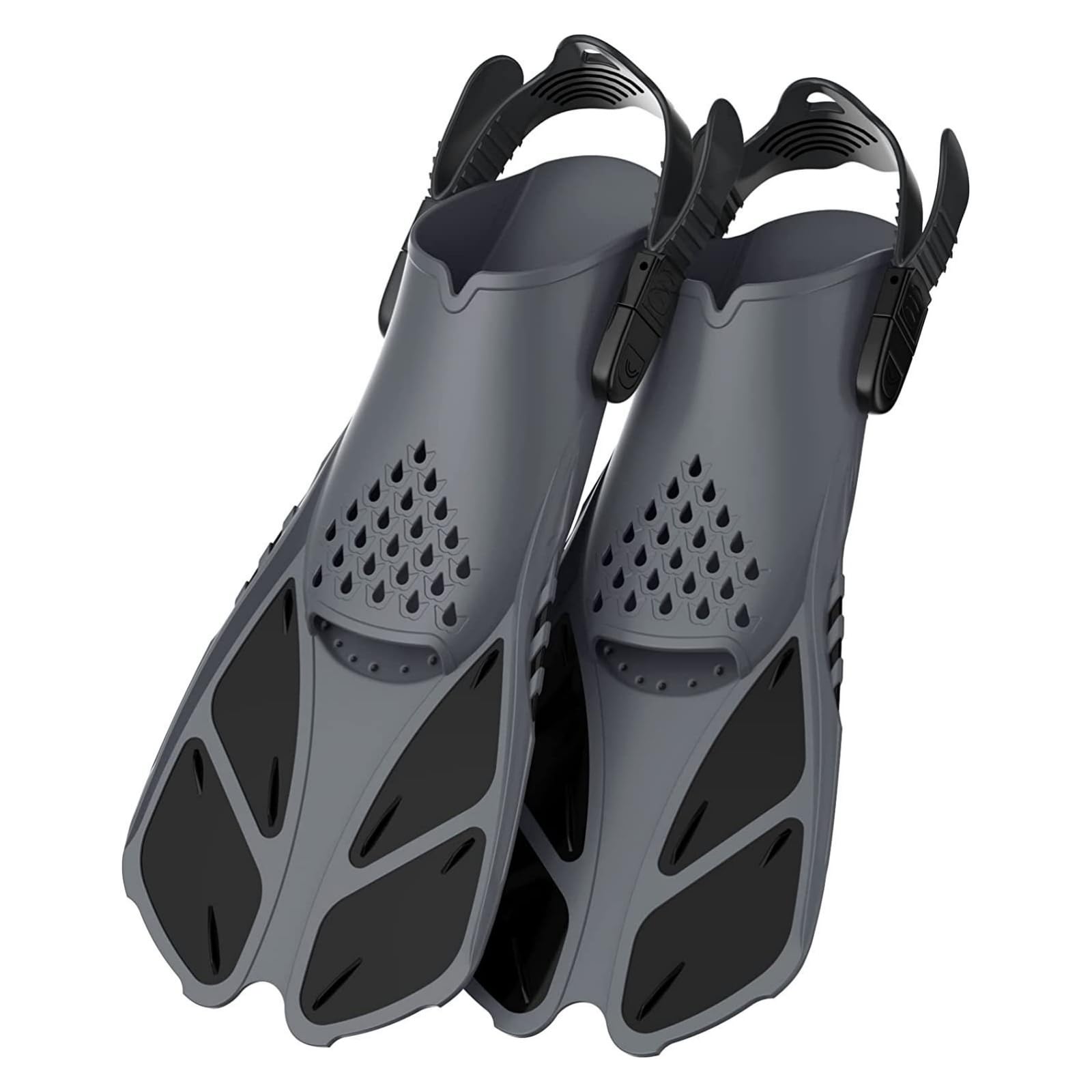 1 par de aletas de buceo, aletas de natación, tamaño de viaje corto ajustable para snorkeling, buceo, adultos, talón abierto, aletas de buceo