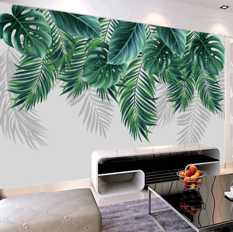 Fresque murale 3D feuilles vertes rev&ecirc;tement d&eacute;coratif haut de gamme de salon