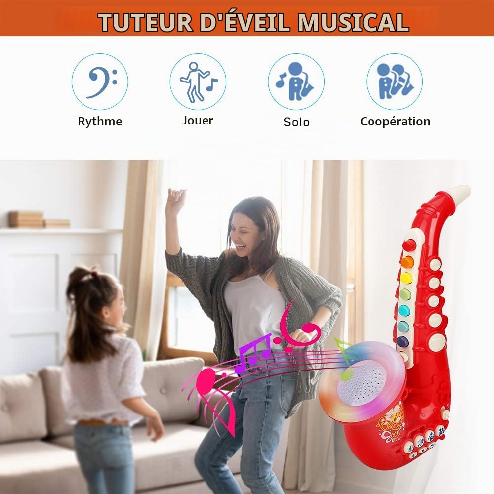 Coikes Saxophone Jouet pour Enfants Saxophone 8 Notes en Plastique avec Instruments de Musique de Musique Jouet éducatif précoce Portable Trompette pour Enfants Bébé Garçons Filles (Rouge)