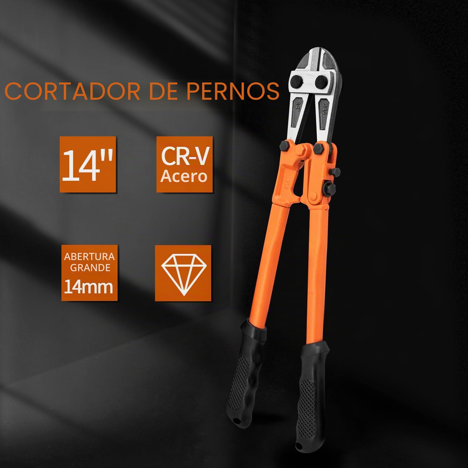 Meccion Cortador de pernos resistente de 14 pulgadas para cortar vallas, alambre de acero, cadena, varillas de metal, tornillos, cerraduras, remaches y candado pequeño con asas de goma antideslizantes