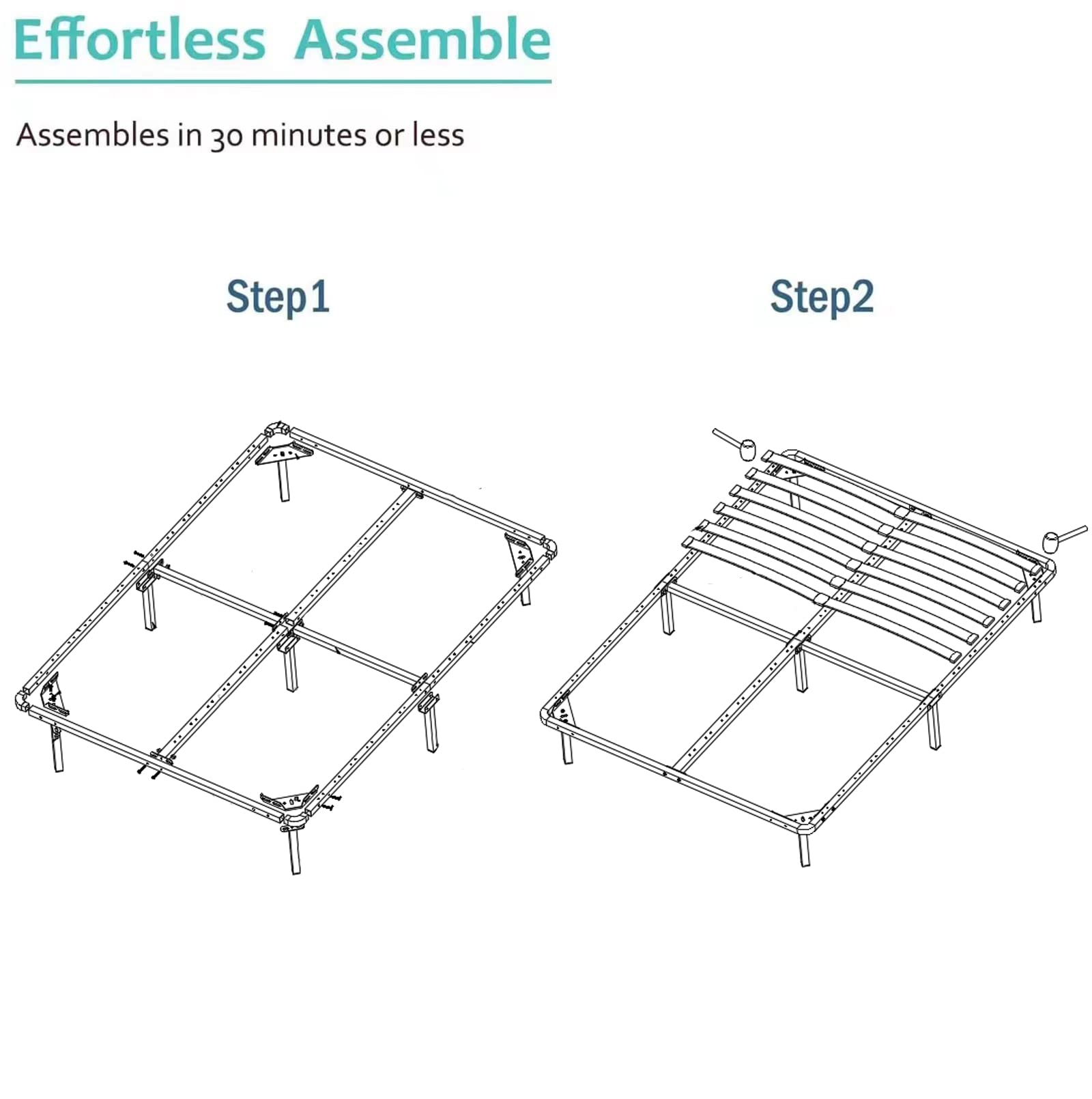 IZTOSS Sommier 140x190, Sommier en Bois à Lattes, Structure Métal Renforcée, 7 Pieds Antidérapants Silencieux(140x190-7 Pieds)