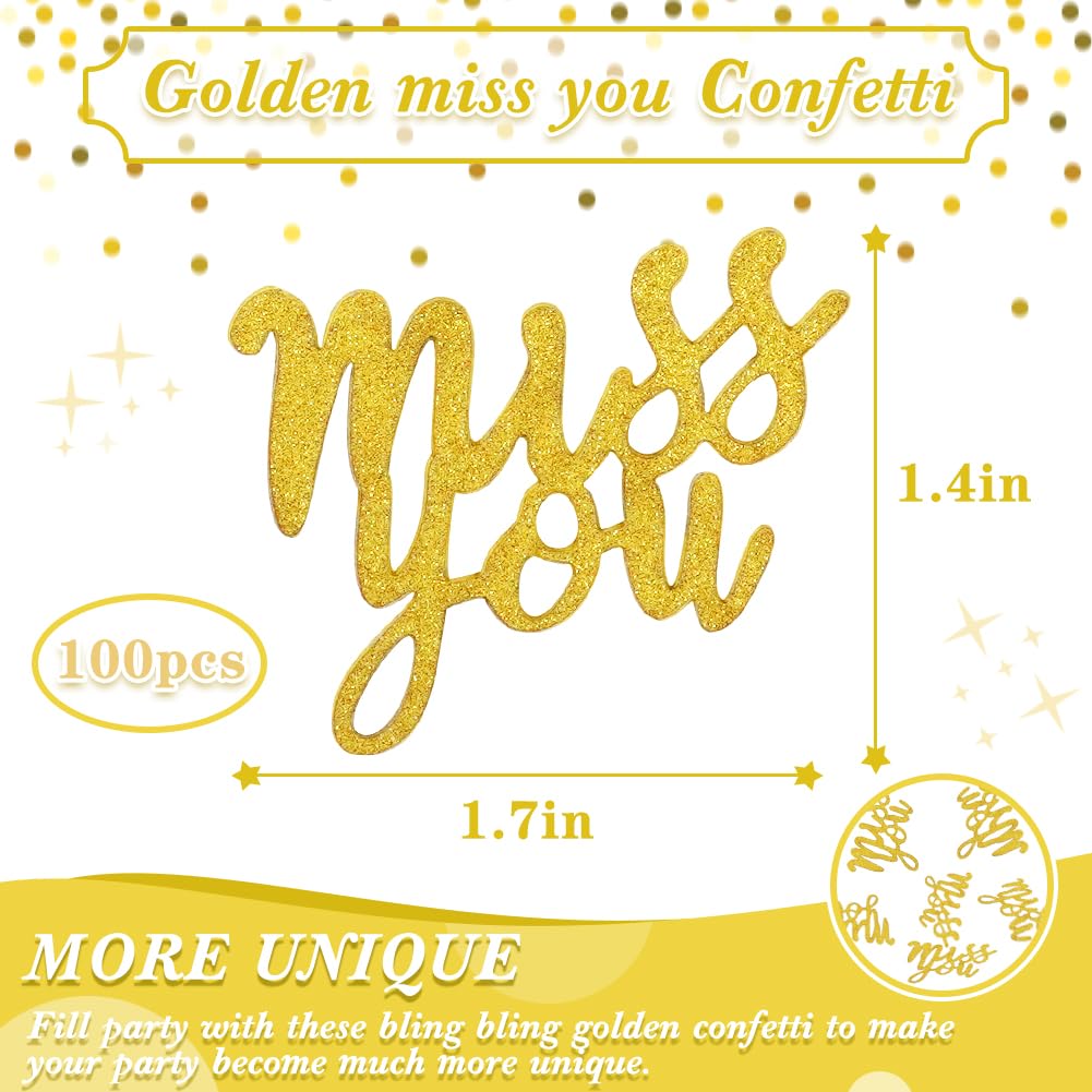 Miss You - Confeti con purpurina para mesa de fiesta de jubilación, decoración de fiesta de despedida, decoraciones de confeti de despedida, suministros de fiesta de trabajo, oficina, 100 piezas,