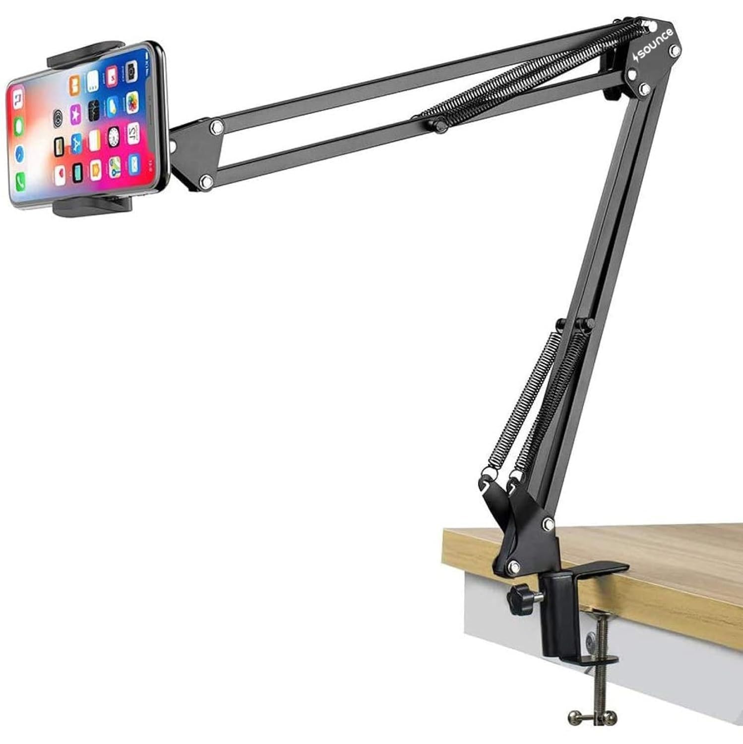 Sounce Lightweight Tabletop Stand Phone Holder, Metal Long Lazy Arm and Bracket for All Mobile for Video Recording, Streaming Video, Office, Compatible Upto 4-7 Inches [Black] (B0BYZW9HB4) Amazon Price History, Amazon Price Tracker