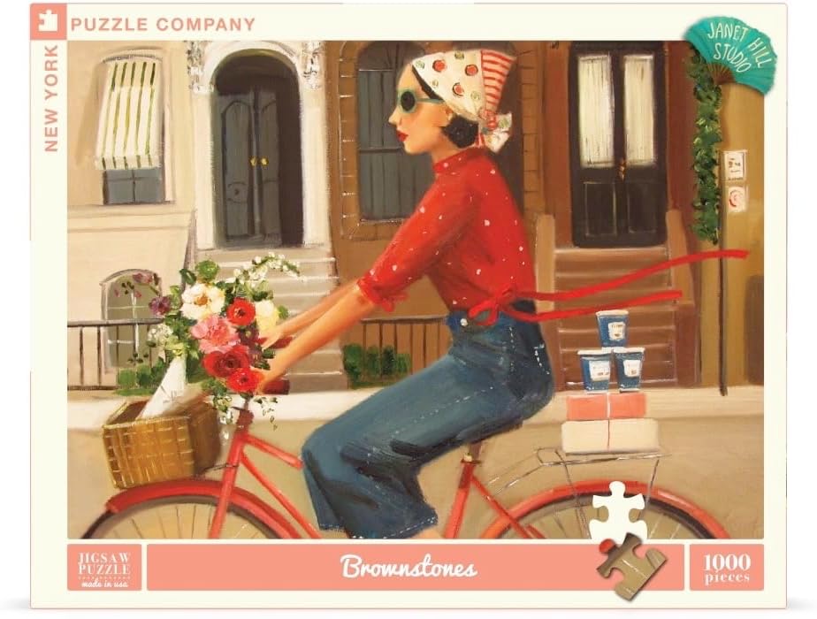 New York Puzzle Company - Janet Hill Brownstones - 1000 Piece Jigsaw Puzzle for Family Game Nights by Janet Hill