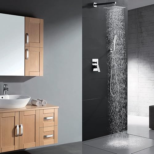 Miniatura 2 de Rcdegk Sistema de ducha cromado juego de cabezal de ducha de baño de doble función de montaje en techo juego de grifo de ducha con válvula de