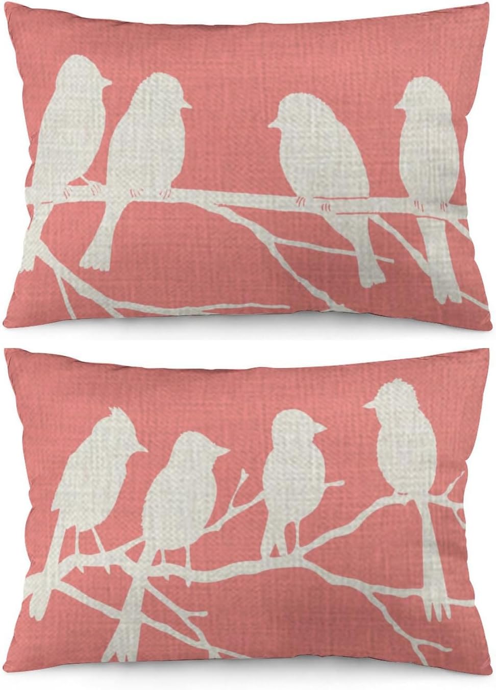 ITFRO Set of 2 Rustic Forest Wildlife Birds Tree Branches Waist Lumbar Cotton Linen Throw Pillow Case Cushion Cover Sofa Couch Home Decor 12x20 inches (Pink Set)
