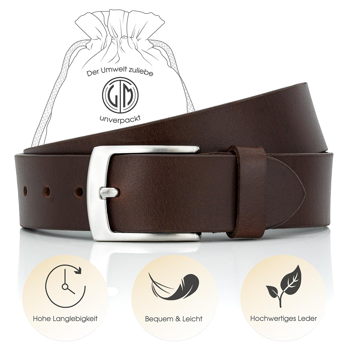 Lindenmann ceinture homme de cuir de buffle, 40 mm large et 3,8 mm fort, ajustable, ceinture, ceinture de cuir, ceinture pour jeans, XL, noir/marron foncé