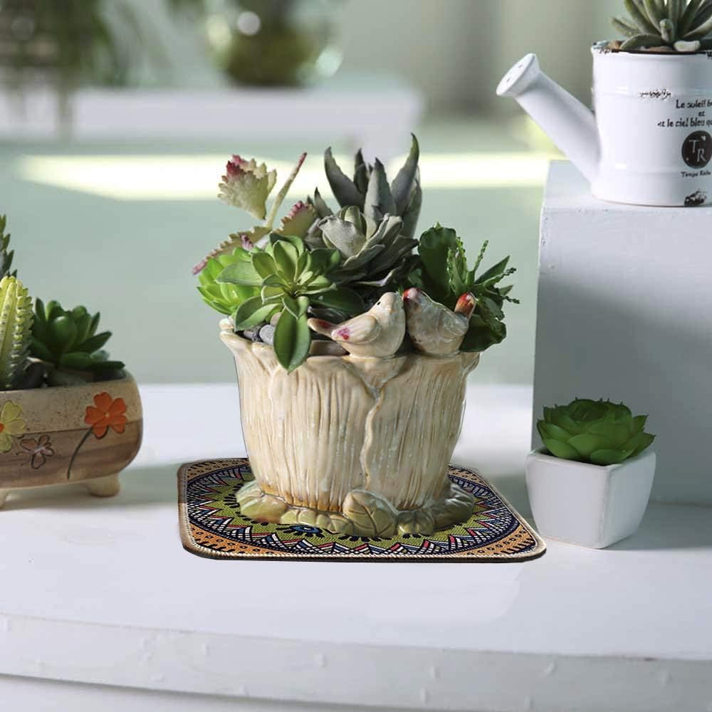Morning View Colorful Boho Plant Pot Mat Set of 6 Absorbent Plant Pad Mat Non Slip Planter Pot Mat Flower Pot Mat for Table Desk Floor 8.5 Inch