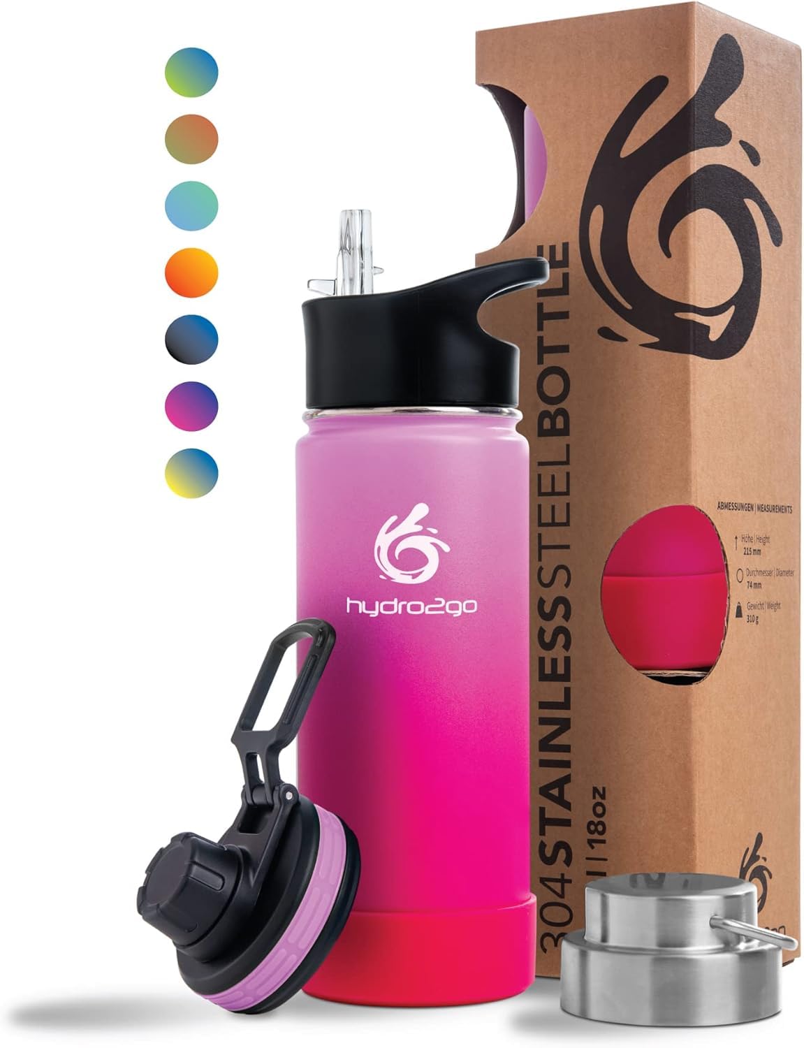 Sponsored Ad – stainless steel water bottle BPA-free for kids school sports outdoor, keeps drinks hot 12H cold 24H, includes 3 caps 530ml Bloom