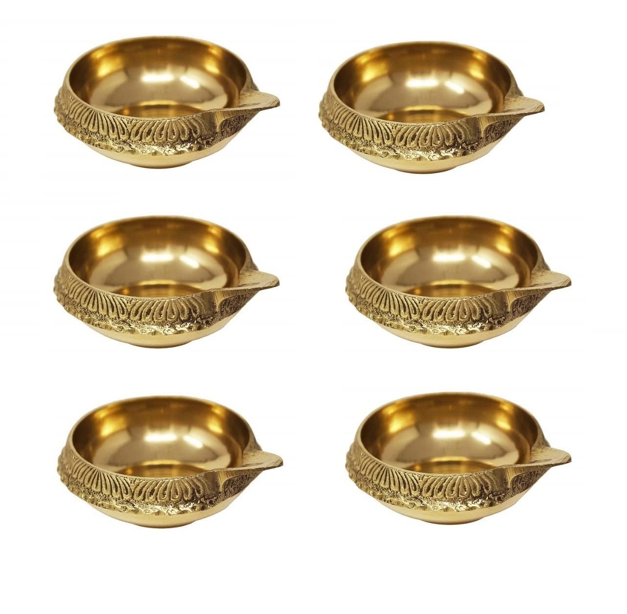 PR International Kuber Diya Puja Set of 6 Traditional Brass Kuber Diya Indian Pooja Puja Oil Lamp Gift Items