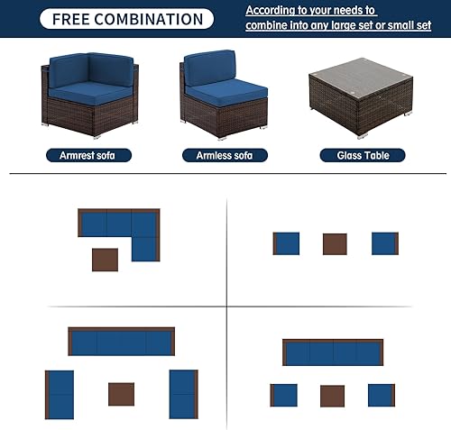 Miniatura 5 de Amopatio Sofá de patio al aire libre, juego de muebles de patio de ratán con cojín antideslizante, 2 piezas con reposabrazos para exteriores, sofás