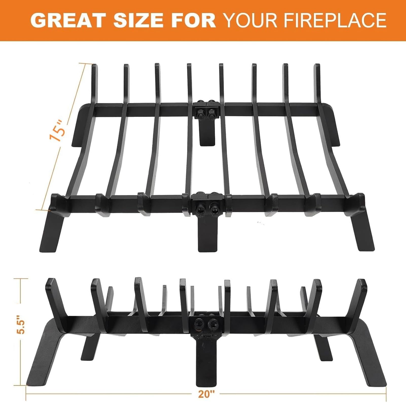 Fireplace Grate 20in Heavy Duty - Fireplace Racks for Inside Fireplace ...