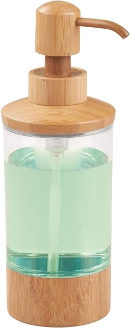 iDesign Formbu Soap Container/Dispenser Pump, Made of Bamboo and Plastic, Clear/Natural