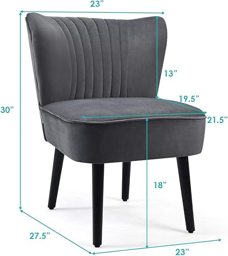 Miniatura 11 de Giantex Juego de 2 sillas decorativas de terciopelo, sillas de club de ocio modernas tapizadas con patas de madera maciza, asiento de esponja