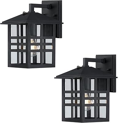 Ciata Porch Lights Outdoor Wall Lantern, Large Exterior Waterproof Wall Sconce Light Fixture, Dusk to Dawn Sensor, Outdoor Light Fixture in Black, Clear Glass Shade for House, Garage, Patio - 2 Pack
