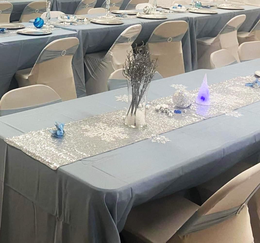 Runner da tavola color argento, confezione da 10, con paillettes, lunghezza 30,5 x 274,4 cm, per matrimoni, feste, compleanni, riunioni, eventi, decorazioni