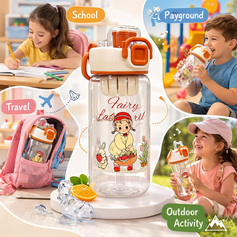 Image of Raawan Kids Water Bottle for School 600ml | Spill-Proof Sipper Bottle for Boys & Girls | BPA-Free, Durable & Leakproof Water Bottle for School & Play | Cream