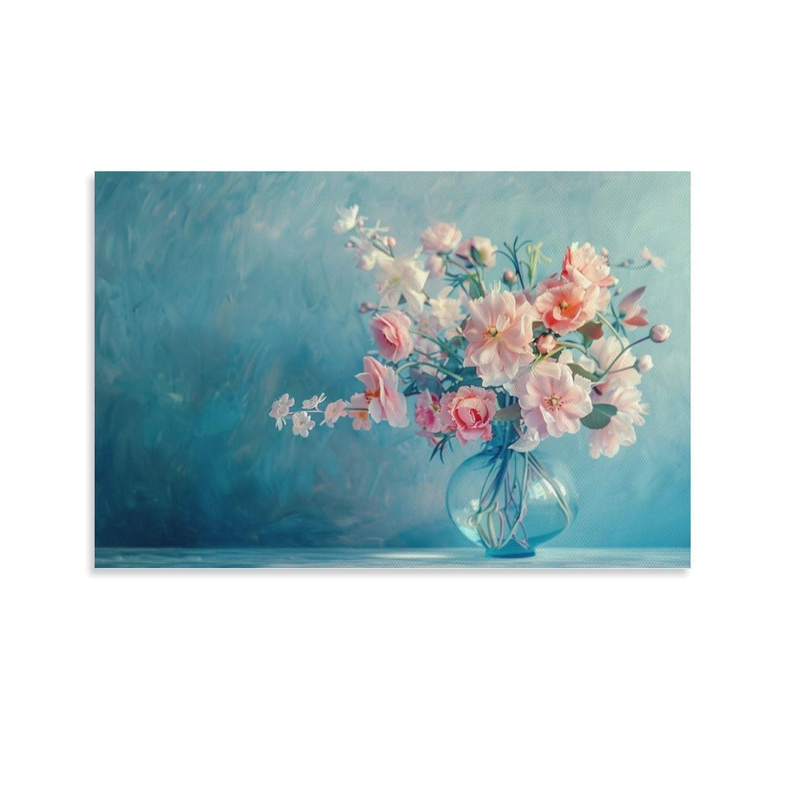 Amazon.co.jp: 絵画 青色の背景に花瓶の花インテリア 絵画 魅力的な花