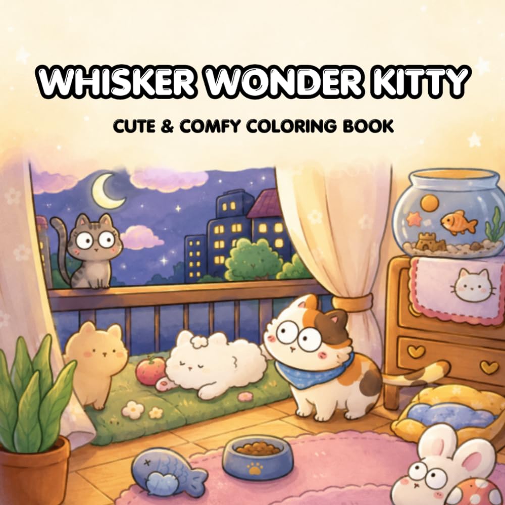 Whisker Wonders Kitty: Cute Cat Coloring Book for Adults and Teens | Cozy Kawaii Kitty Life Scenes for Stress Relief and Relaxation (Cuddle Corner Coloring)