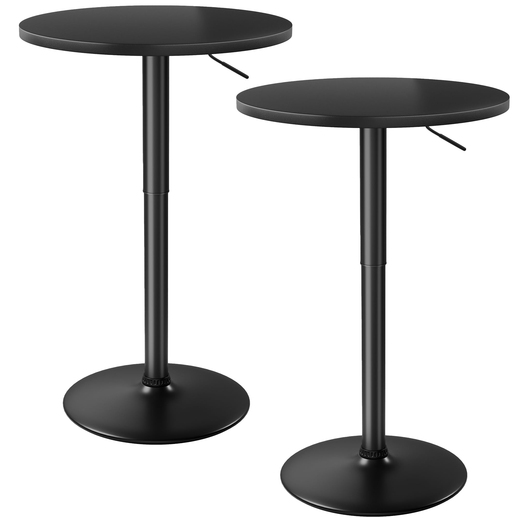 Flamaker Round Bistro Pub Table 23.6 Inch Height Adjustable 360° Swivel Bar Table Metal Base for Pub, Dining Room, Party (2, Full Black)