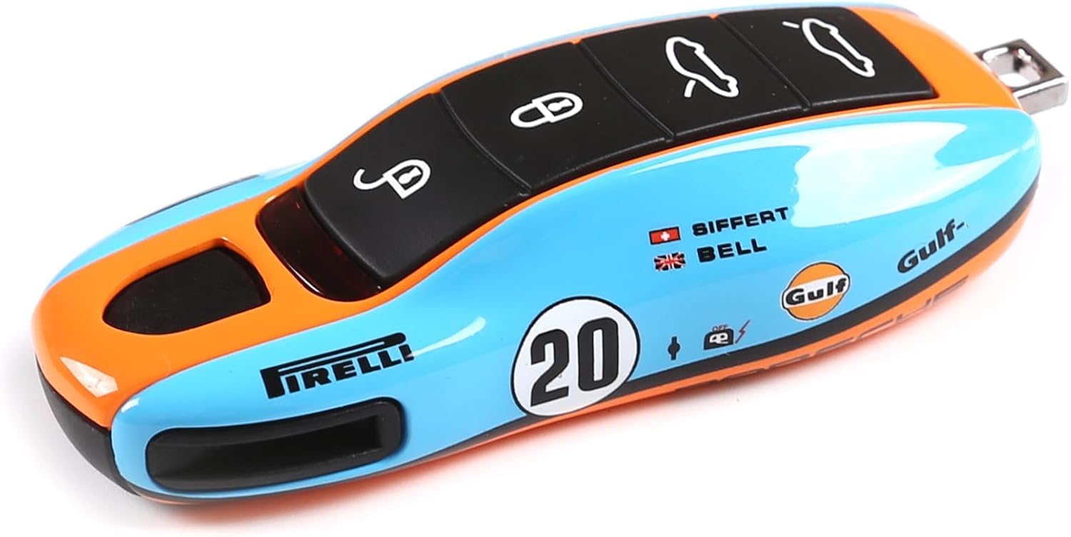 Car Key Case Keyshell Covers for Porsche Panamera 2010-2019 Cayenne 2011-2020 911 2013-2020 Macan 2014-2019 Boxster 2013-2016 Cayman 2013-2016 718 2016-2019 (Gulf Oil, Style A)