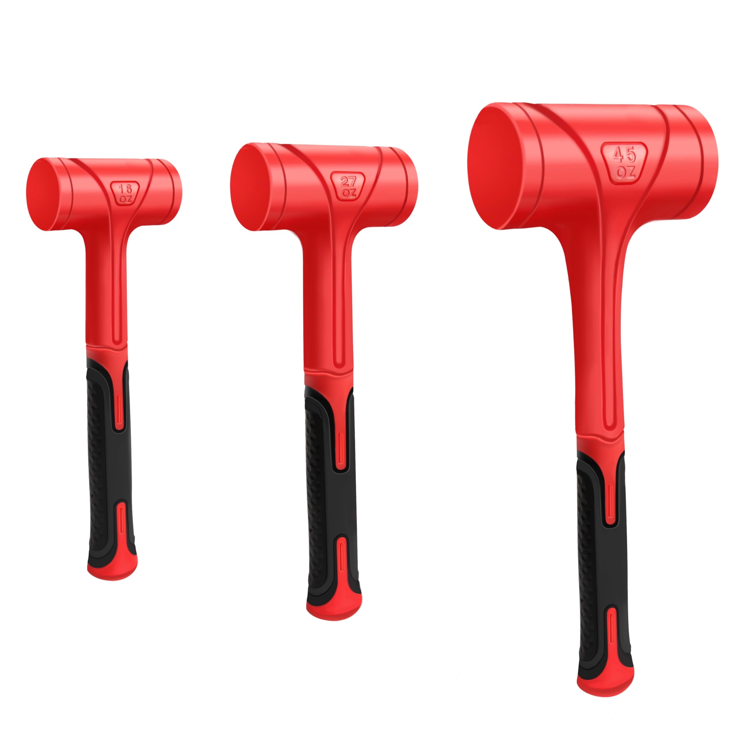 C&T Dead Blow - Set di 3, Martello antirimbalzo, colore: rosso e nero, design resistente agli urti, nessun martello rimbalzo Unibody Molded Checkered Grip Spark and Rebound Resistant