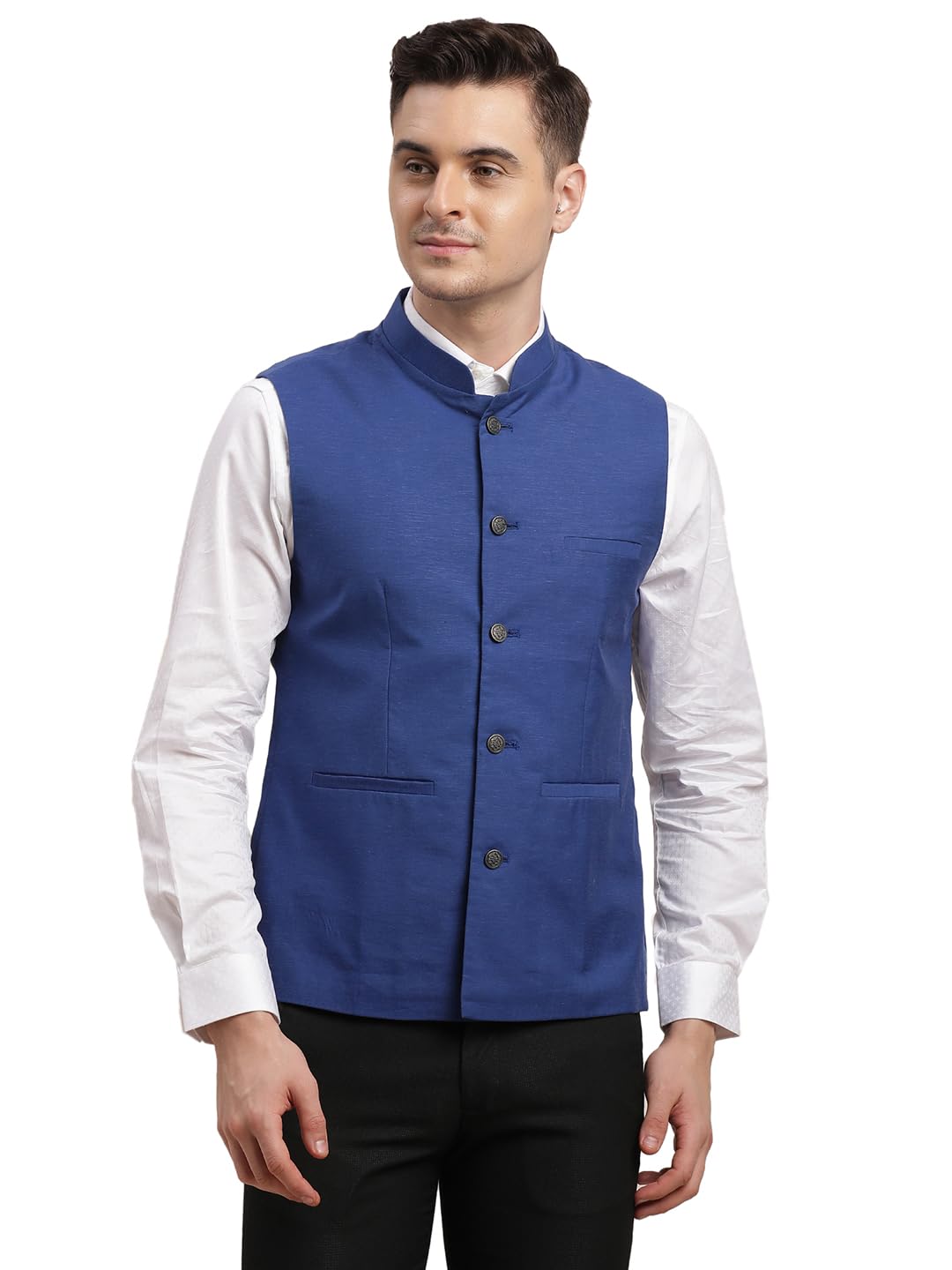 turtle Men Poly Cotton Blue Solid Formal Nehru Jacket-picture-11