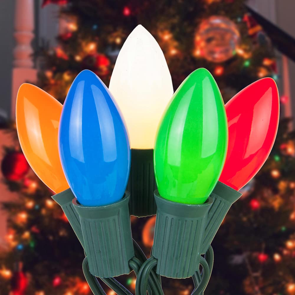 Vodoco C7 Christmas Lights Multicolor ,25Ft Vintage Christmas Lights Outdoor Roofline String Lights with 25 Bulbs for Patio Garden Holiday Indoor Christmas Tree Lights Home Decorations Green Wire