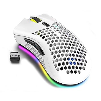 Tobo Lightweight Gaming Mouse, Honeycomb Design Rechargeable Wireless (White)-(TD-625KM-01)