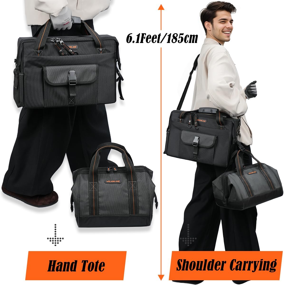 WELKINLAND 25-Pocket Electrician Tool Bag & Small Tool Bag Set, Wide-Opening Technician Tool Bags, Tools Bag W/ 13'' Laptop Compartment, Stay-Up Travel Tech Tools Bag, HVAC Service Tech Tool Bags - Image 9