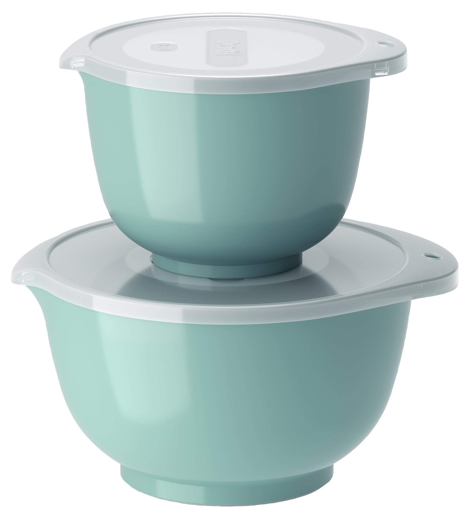Rosti Margrethe Schüssel Set, Rührschüssel Set, 4-Teilig mit 2 Rührschüsseln und 2 Deckel, Teigschüssel aus Recycelbarem Kunststoff, 1,5 Liter und 3 Liter, Nordic Green (Grün)
