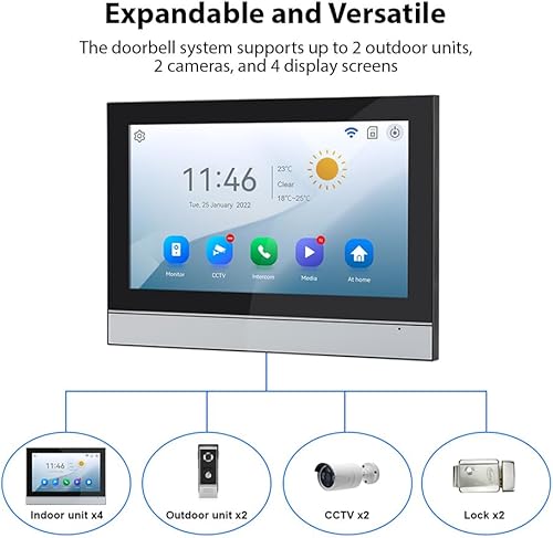 Miniatura 7 de Sistema de intercomunicación de video WiFi, cámara de timbre de video con monitor inalámbrico, cámara de visión nocturna y IR 1080P, pantalla táctil