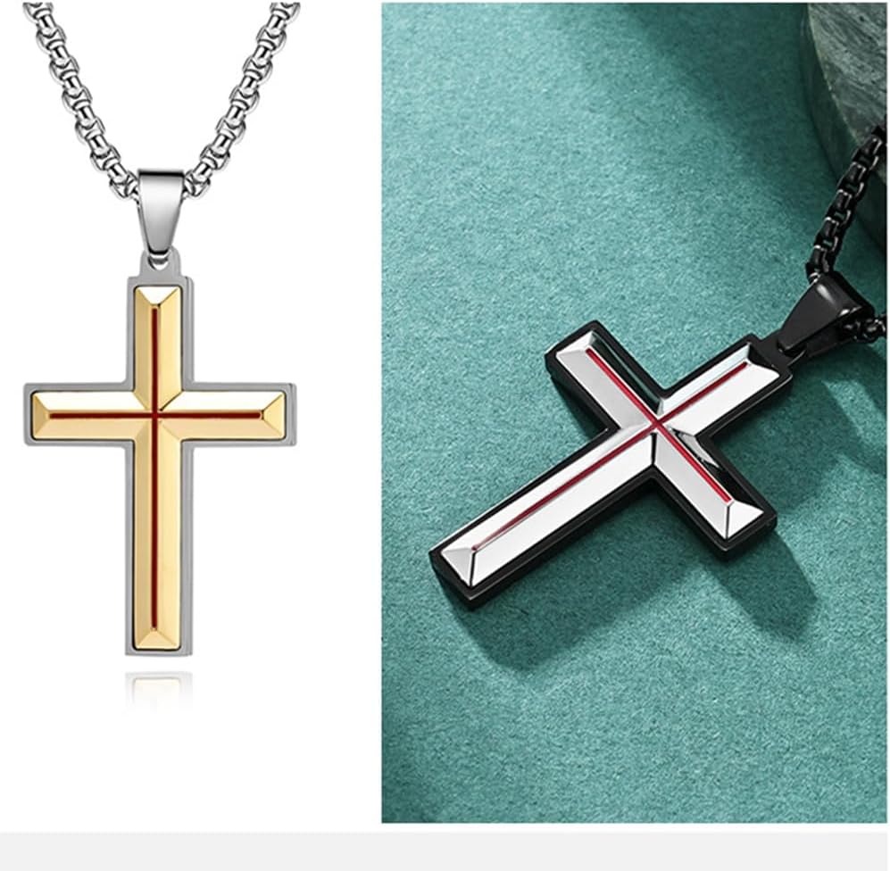 JO WISDOM Men's Cross Necklace 316L Stainless Steel Large Jesus Christ Pendant Religious Jewelry Silver Chain 24" - Image 3