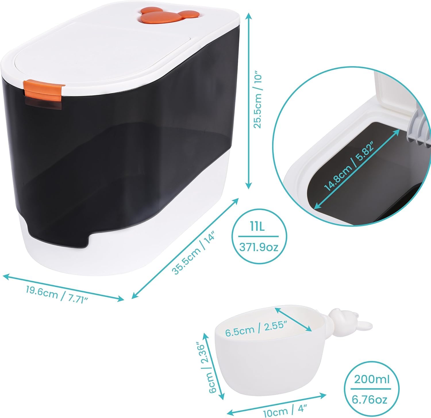 Belle Vous Trockenfutter Behälter mit Messbecher - Futter Aufbewahrungsbox aus Plastik mit Deckel - Tierfutterspender für Katzen, Vögel, Hunde - Fasst 5 kg Tierfutter oder 10 kg Reis, Getreideprodukte