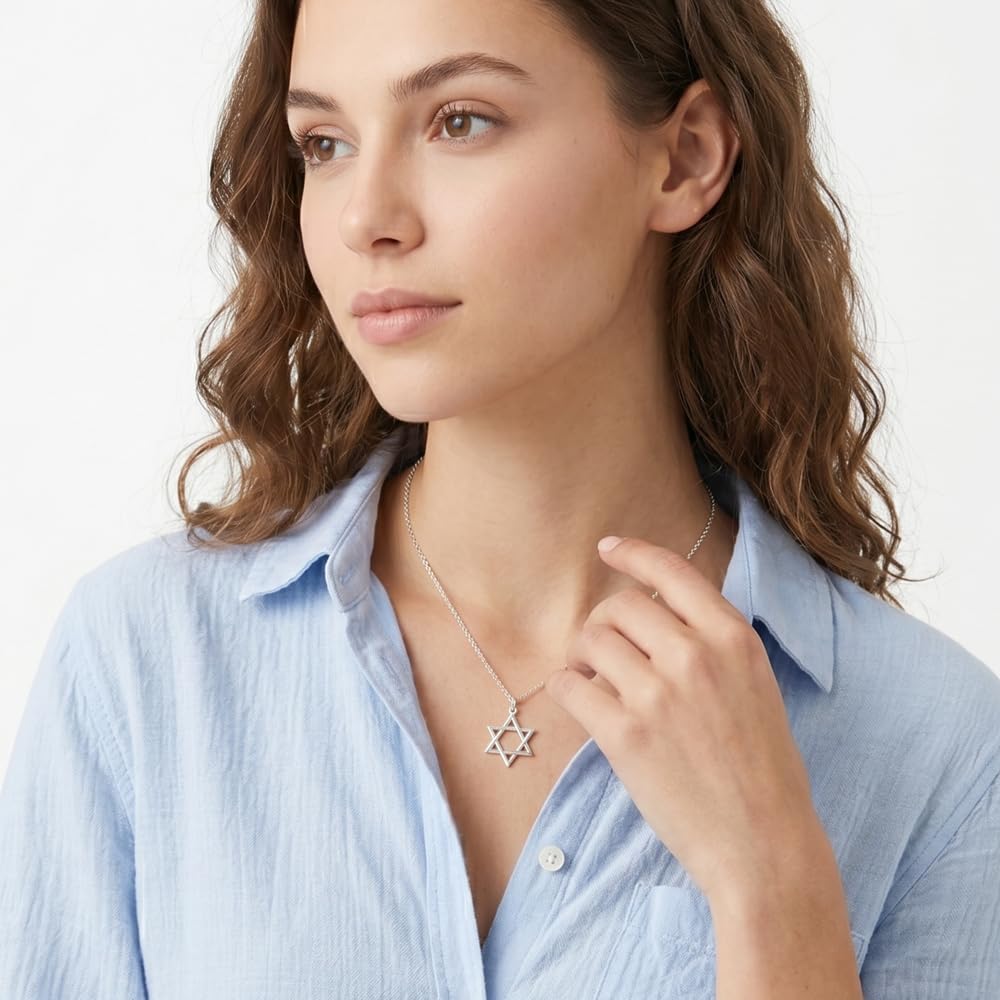 Passo Collar plata mujer con Estrella de David en plata de ley 925 - Colgante de 20mm y cadena de 45cm - Se envía en una caja de regalo