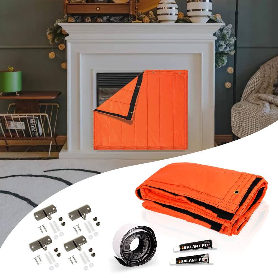Goodhoily Fireplace Blocker Blanket- Fireplace Draft Cover Blocker- Fireplace Covers Indoor for Insulation- Fireplace Cover for Winter-Draft Blocker for Fireplace, on Energy Bills (37.5" x 32"Orange)