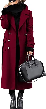 Chouyatou Women's Double Breasted Wool Coat with Belt