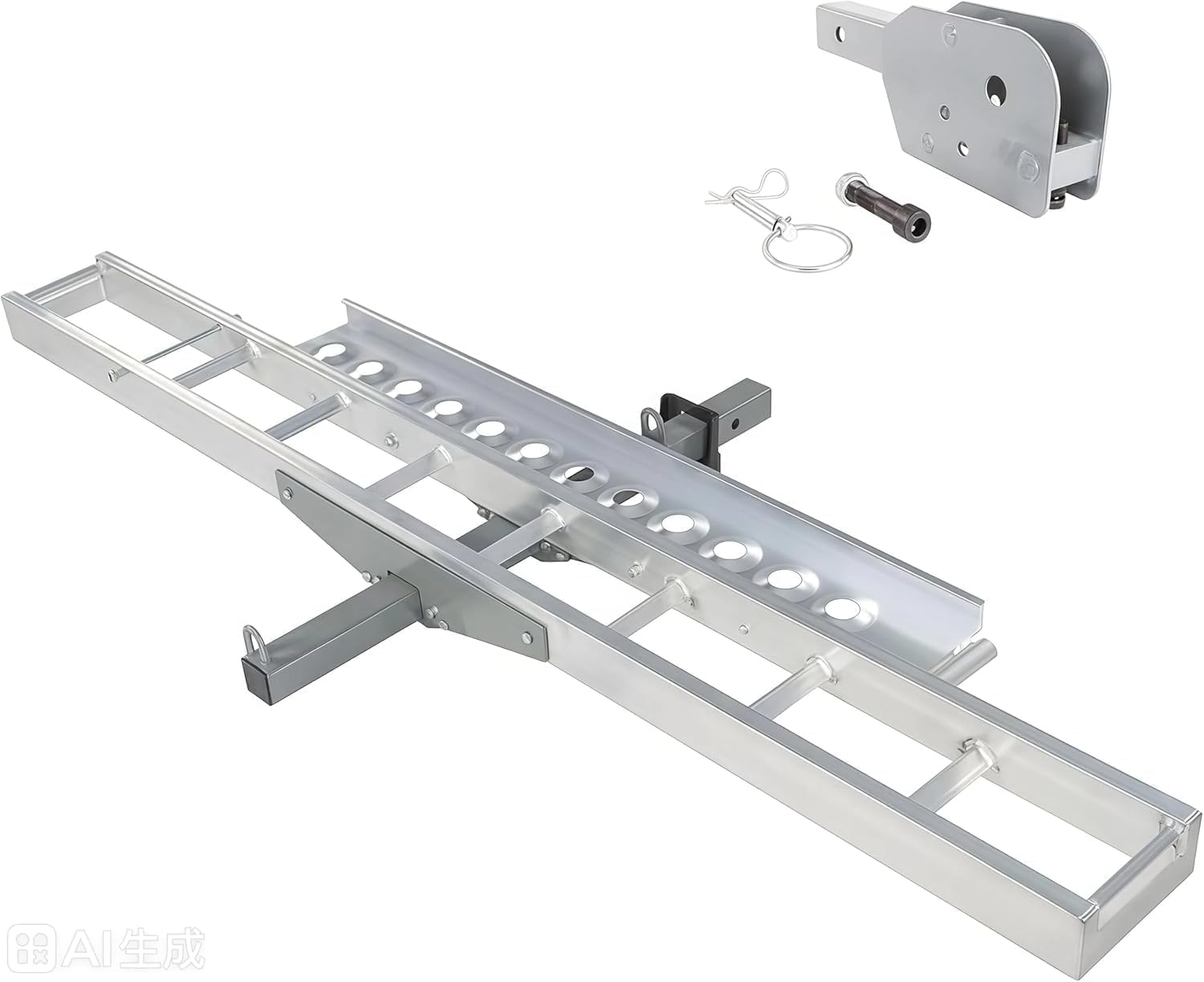 500 LBS Motorcycle Carrier Hitch Mount with 47" Extra-Long Ramp, Heavy Duty Dirt Bike & Scooter Rack with Stabilizer & Ratchet Straps, Fits 2" Receiver, Truck, SUV, Car, Trailer, Silver