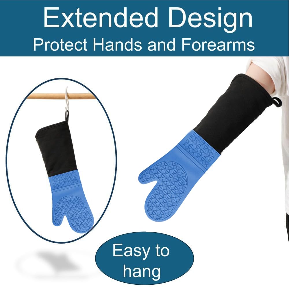 King Mills Lot de 2 gants de cuisine extra longs en silicone résistant à la chaleur jusqu'à 260 °C