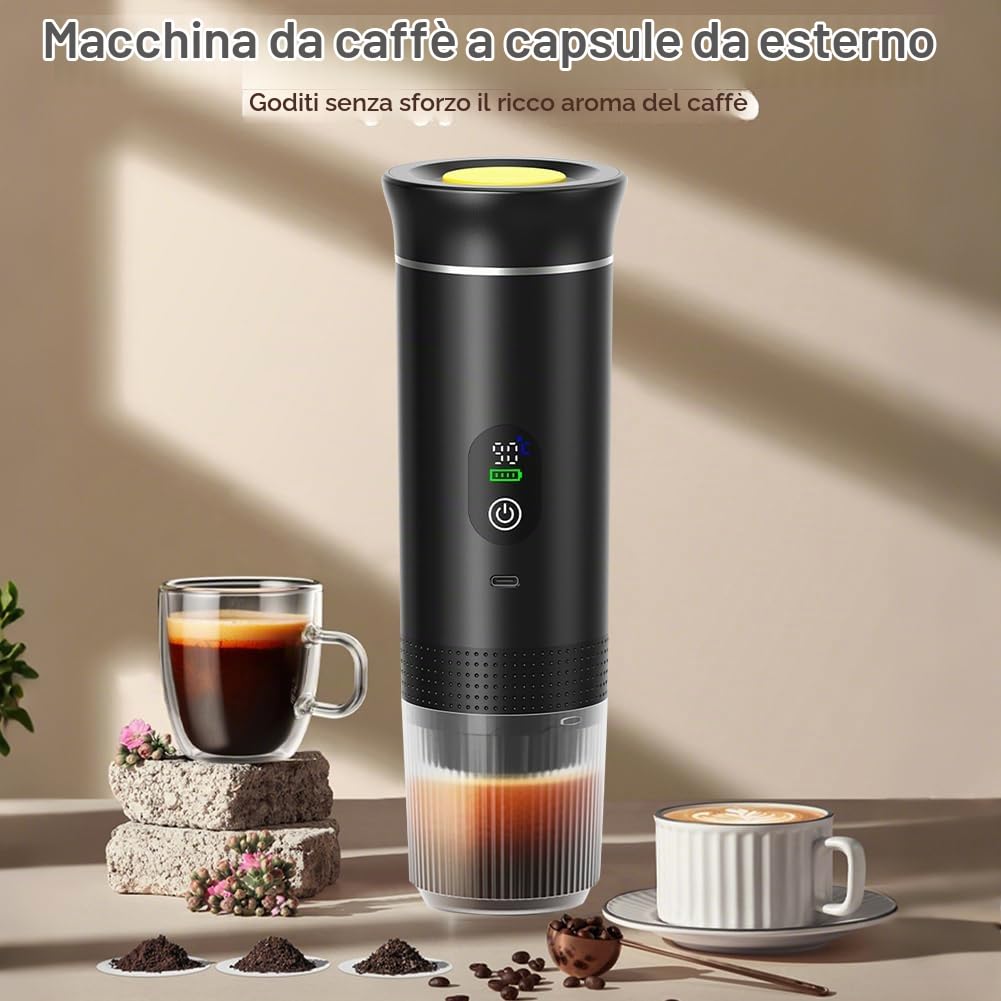 Macchina per caffè espresso portatile 3 in 1 Mini macchina da caffè da viaggio 20 Bar con USB-C, macchina da caffè da campeggio, autoriscaldante, compatibile con caffè macinato e capsule per