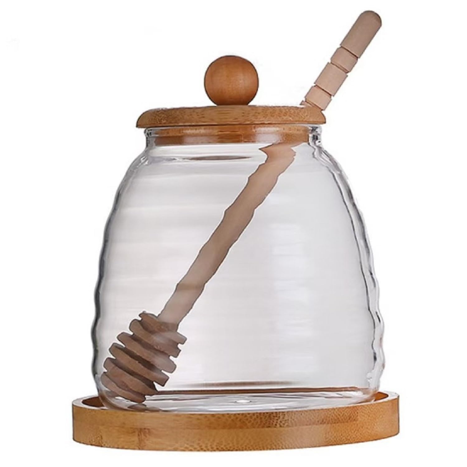 EdirFtra Glass Honey Jar 350ml with Bamboo Lid & Dipper