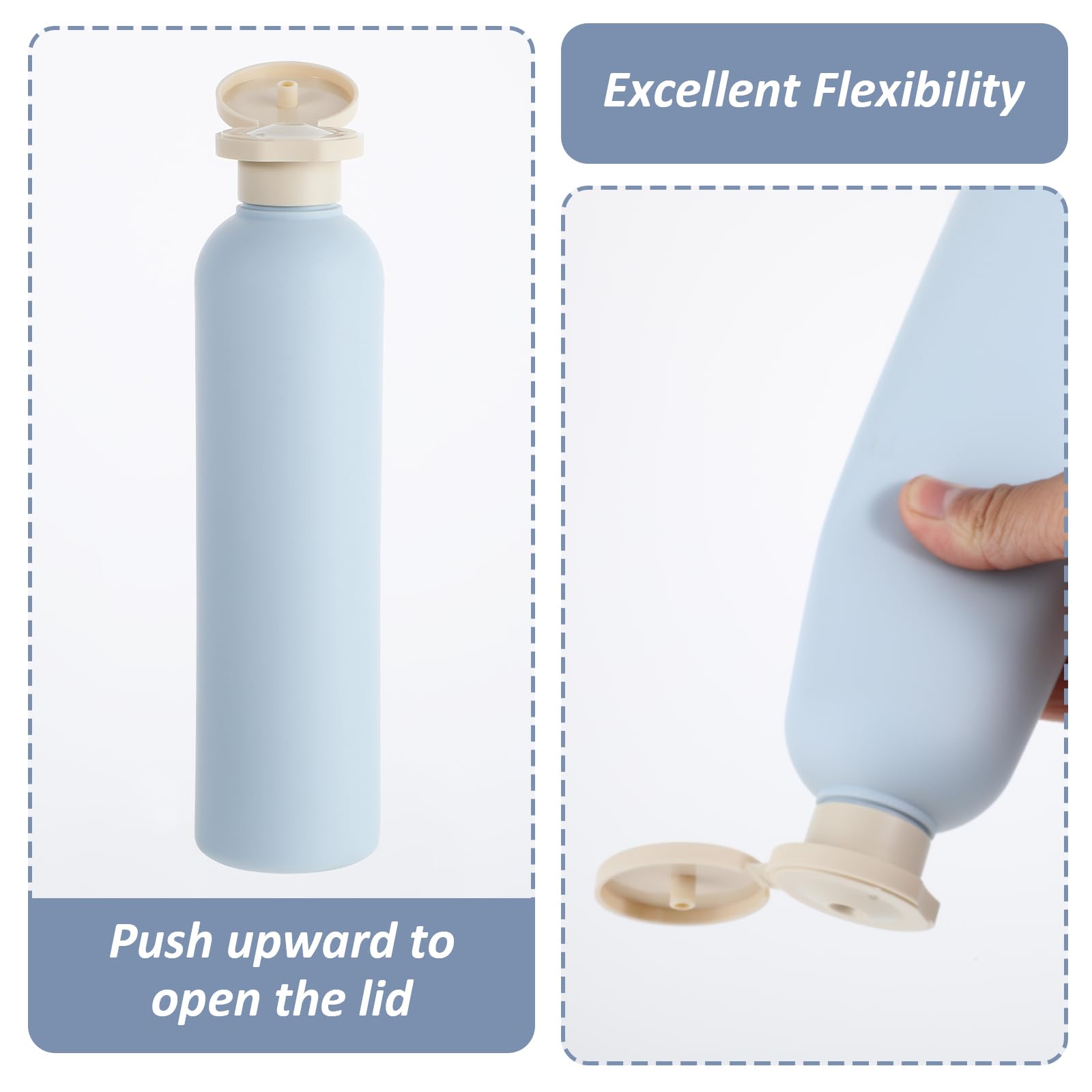 Molain 2-Pack Squeeze Bottles, 260ml Plastic Refillable Travel Containers with Flip Cap, Leak Proof for Shampoo Creams - Image 3